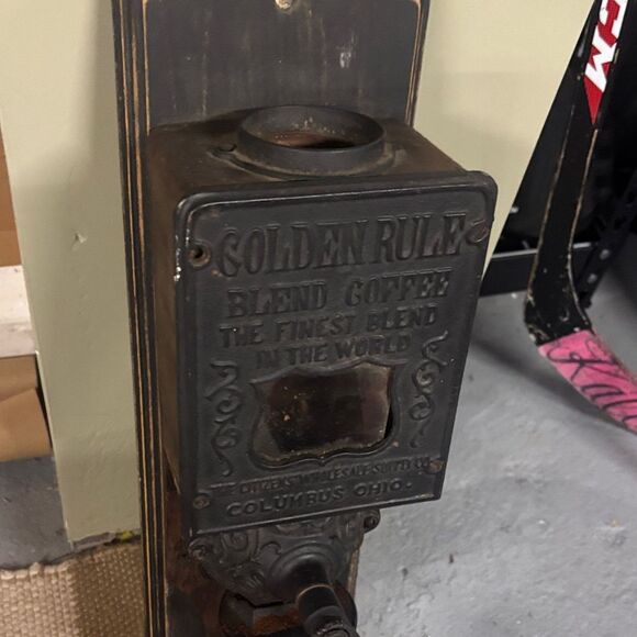 Vintage Black and Brown Wall-Mounted Coffee Grinder - Picture 8 of 10